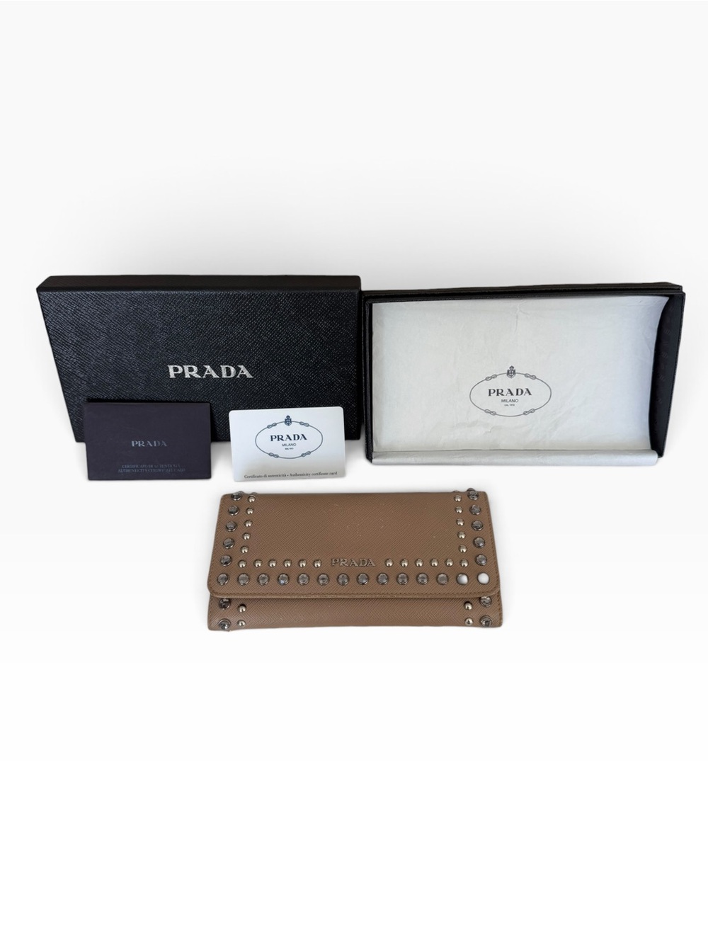 PRADA SAFFIANO CRYSTAL STUDDED CONTINENTAL WALLET